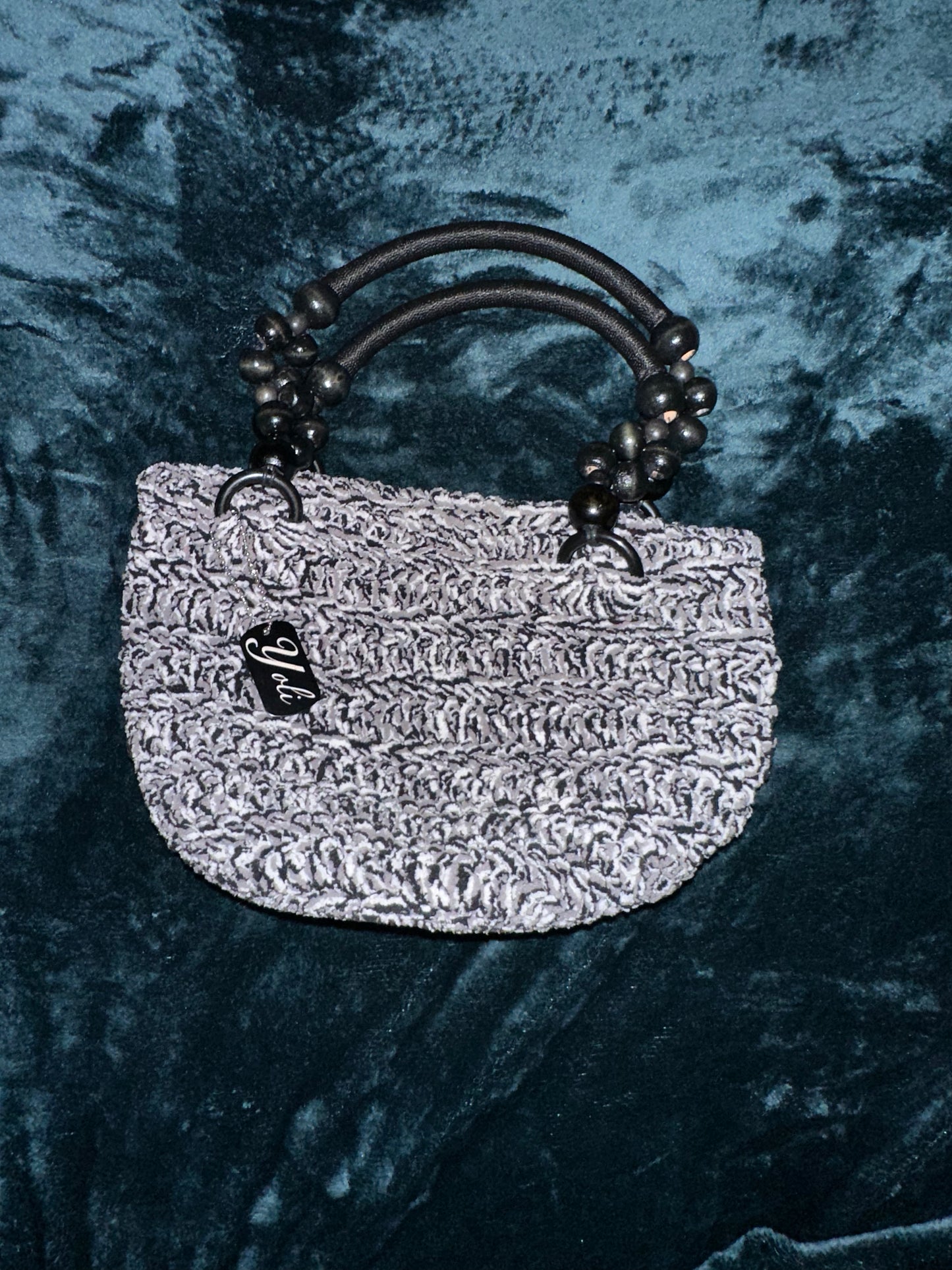 Medium black, gray and white chenille shoulder bag