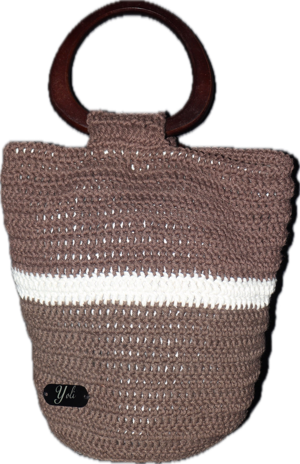 Medium brown & white cotton handbag