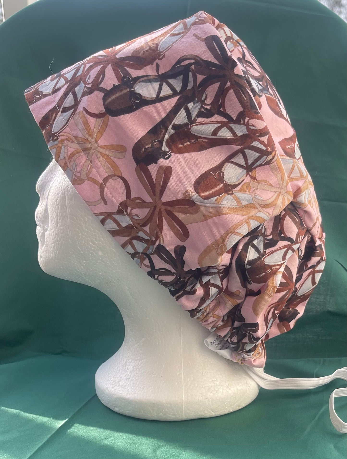 Ballerina Slippers Euro Scrub Cap with satin lining and adjustable elastic.