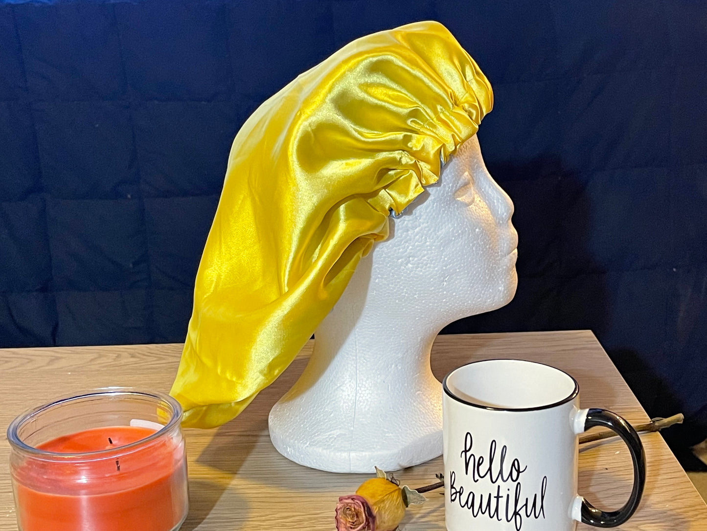 Yellow Satin and Light Blue Satin Reversible Bonnet