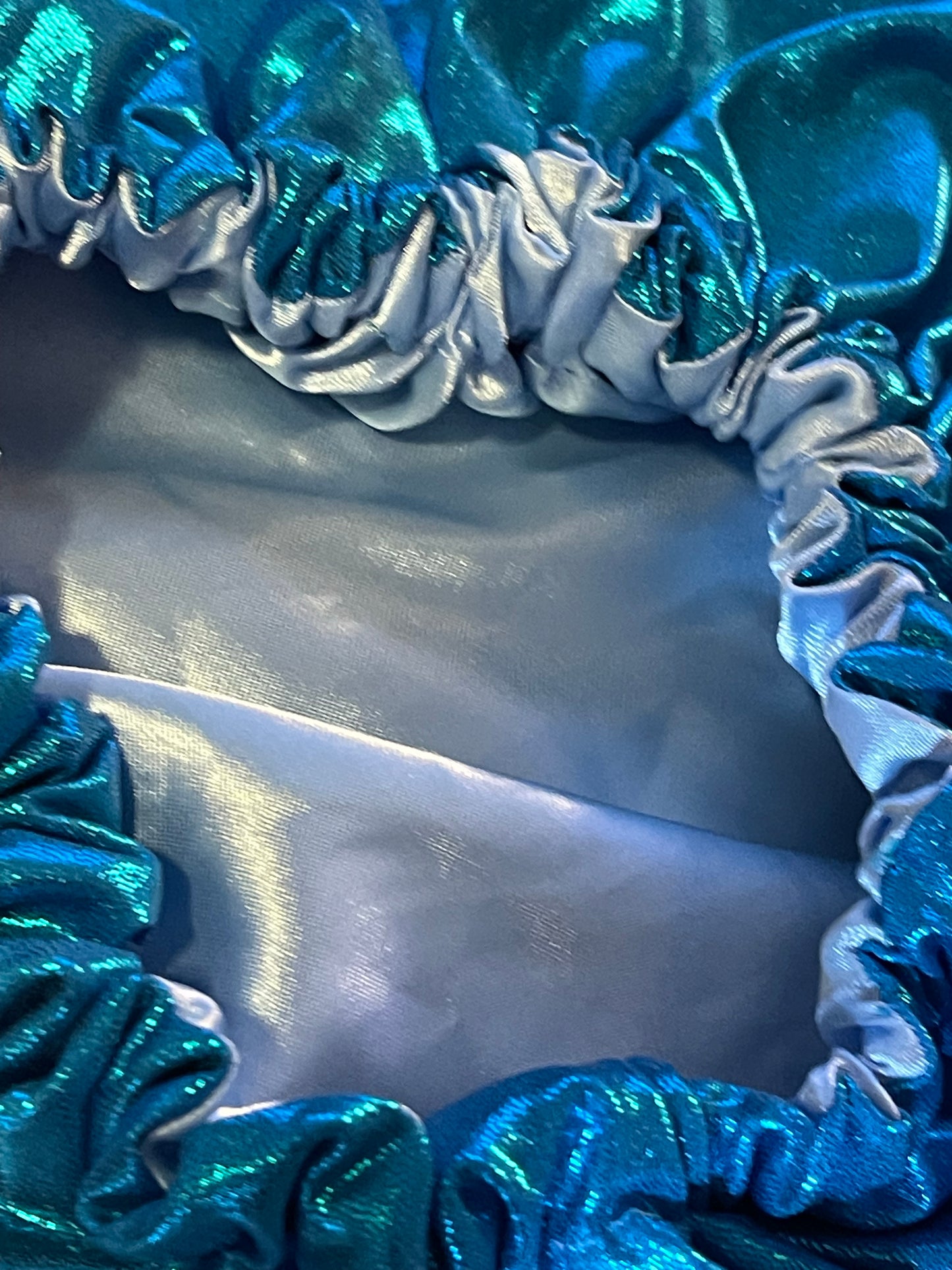 Metallic Blue bonnet with Light Blue Satin Lining