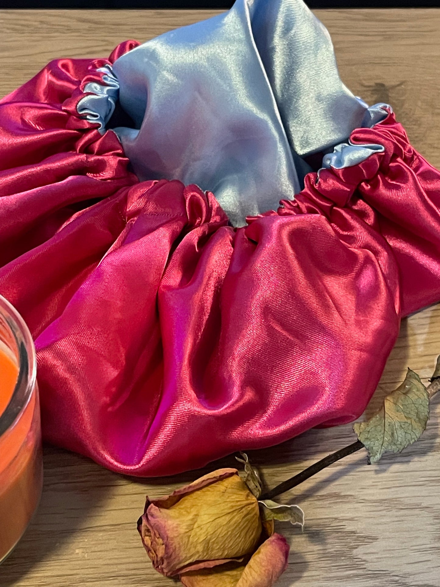 Hot Pink Satin and Light Blue Satin Reversible Bonnet