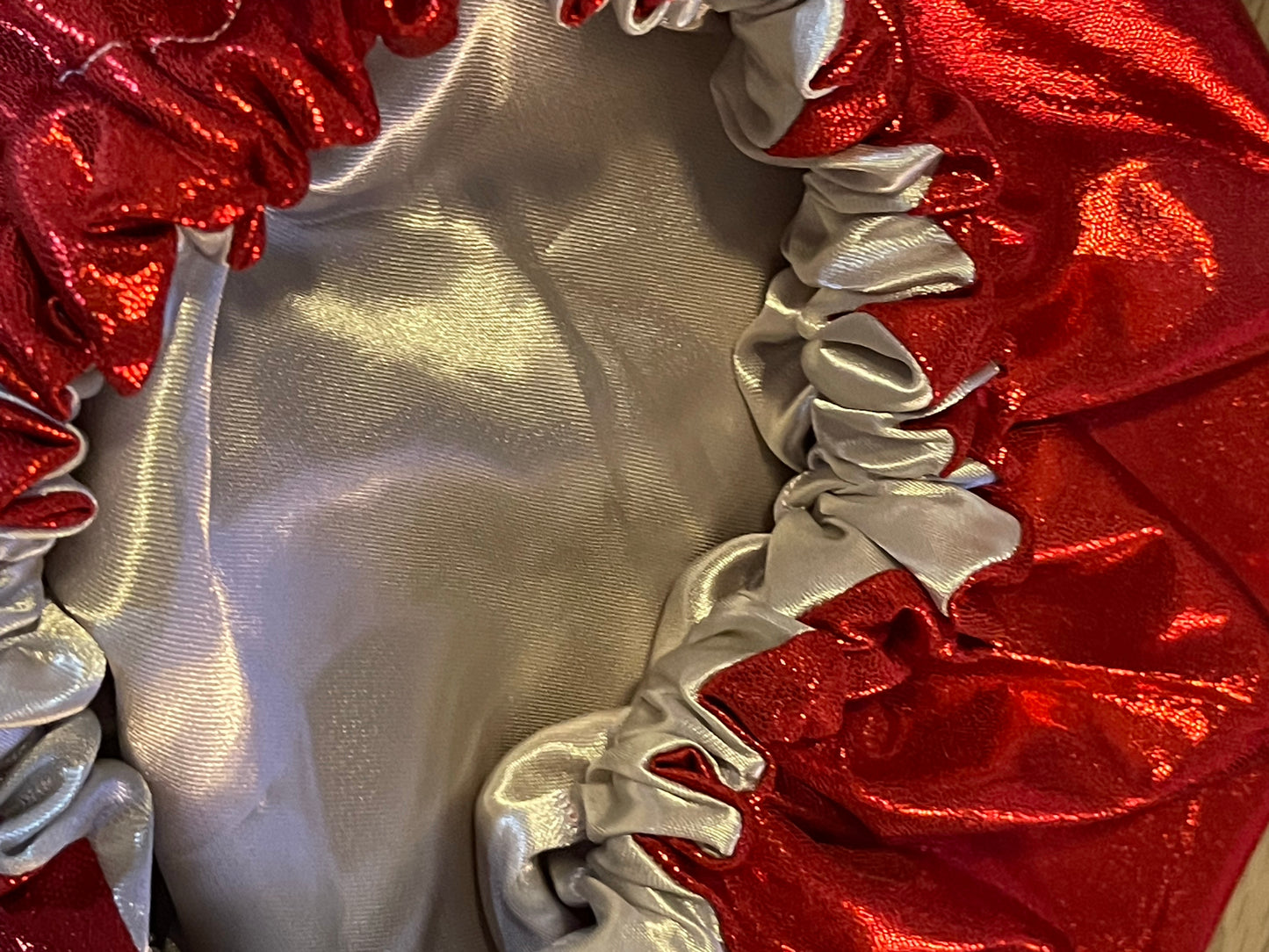 Red Metallic bonnet with Silver Satin lining