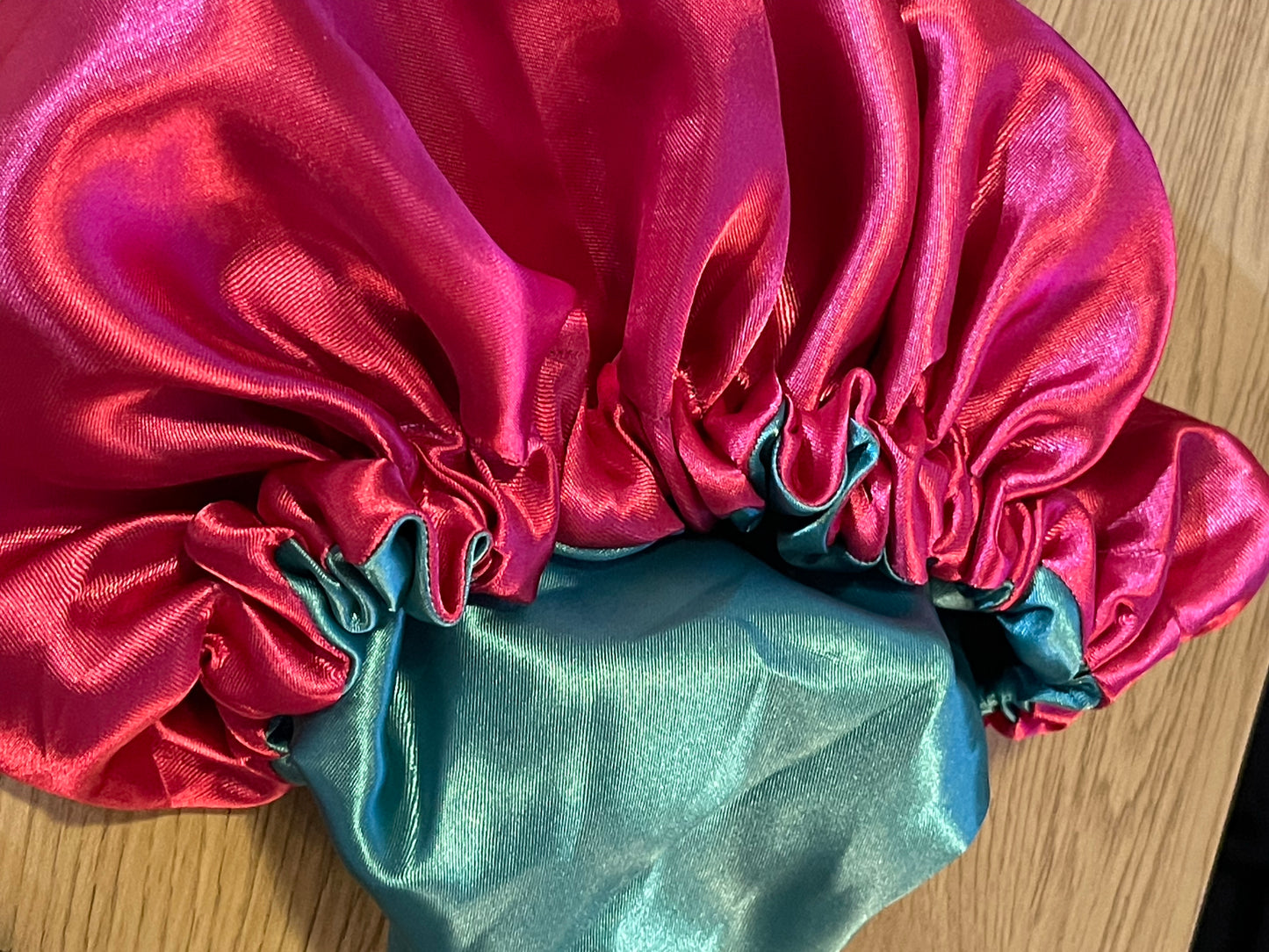 Hot Pink Satin and Aqua Satin Reversible Bonnet