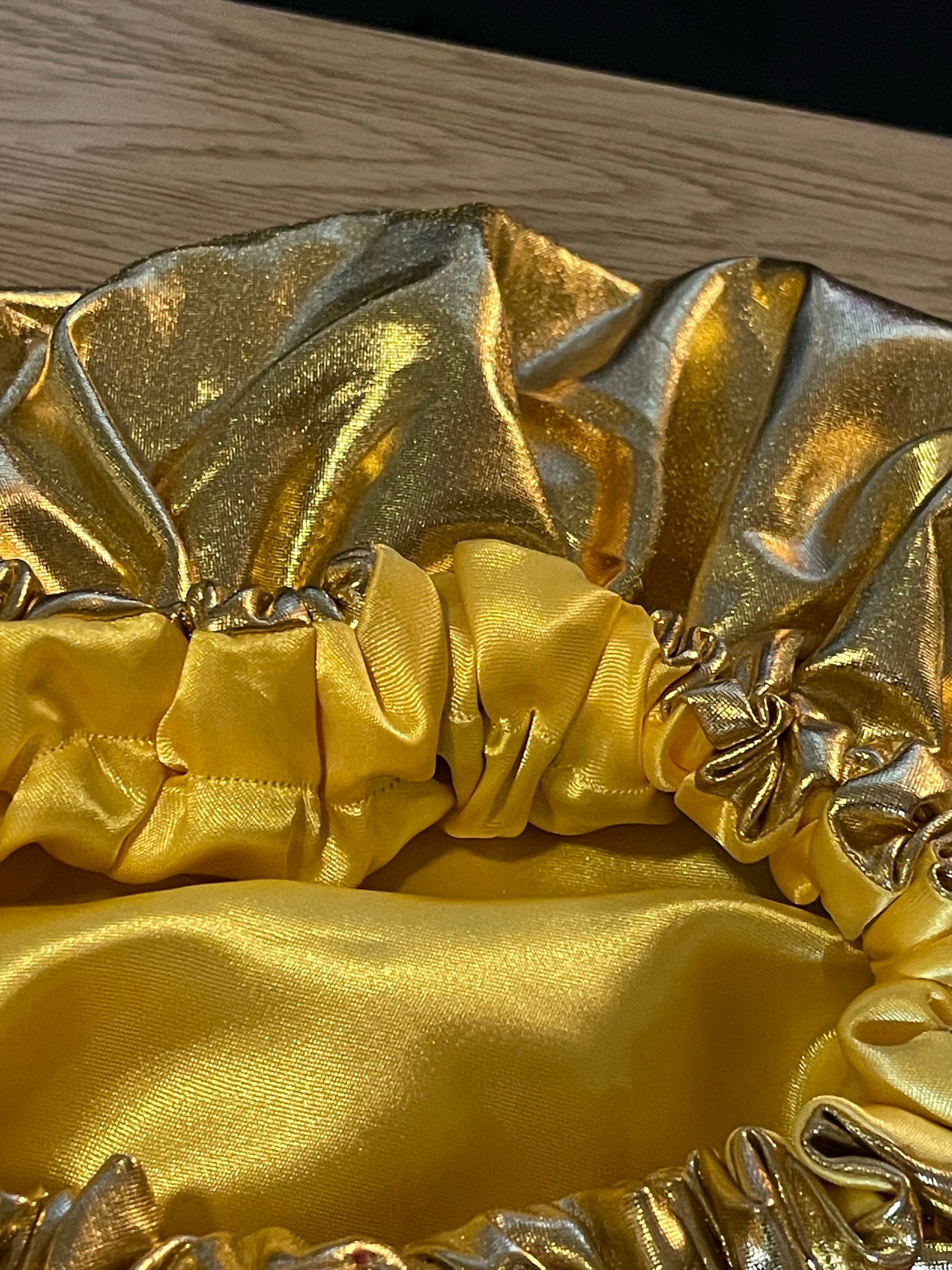 Metallic Gold bonnet with Yellow Satin lining