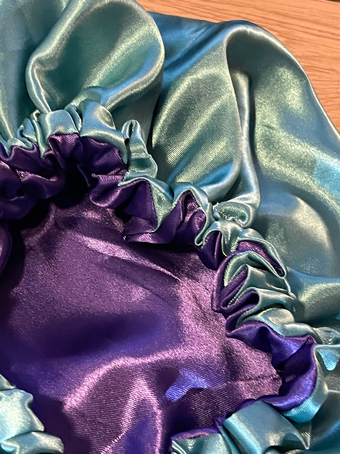 Aqua Satin and Purple Satin Reversible Bonnet