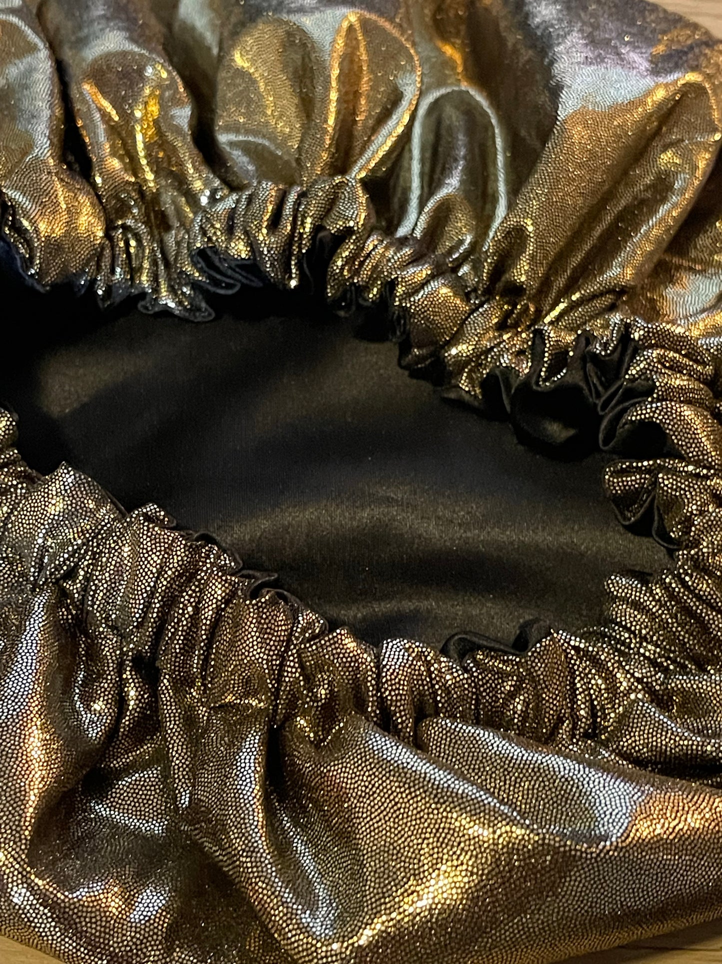 Antique Gold Metallic bonnet with Black Satin Lining