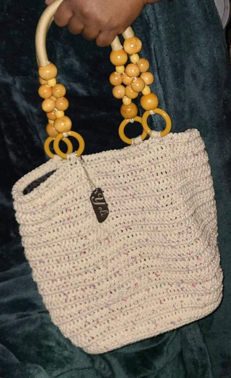 Neutral colored cotton shoulder bag