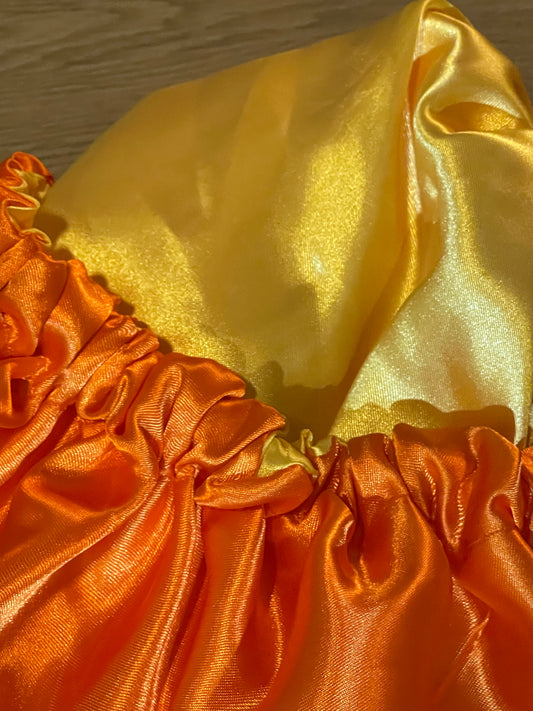 Orange Satin Yellow Satin Reversible Large Bonnet