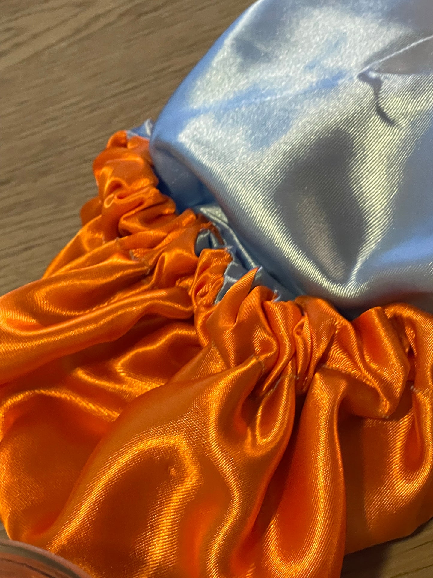 Orange Satin and Blue Satin Reversible Bonnet